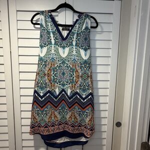 Renee C. Women's Large Boho Print‎ Sleeveless V-Neck Dress Made in USA